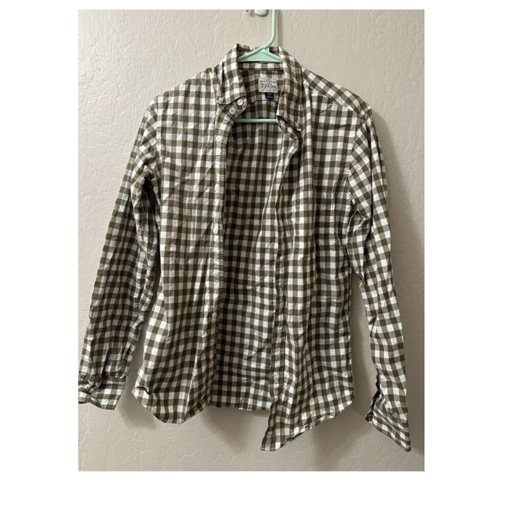 J.Crew Men's Gingham Shirt (Olive/White, XS)